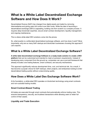 What Is a White Label Decentralized Exchange Software