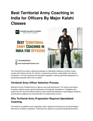 Best Territorial Army Coaching in India for Officers By Major Kalshi Classes