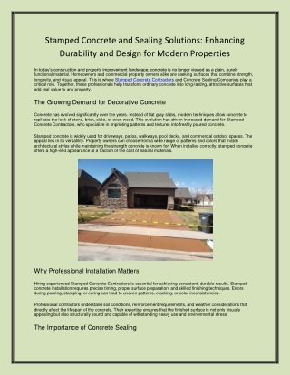 Stamped Concrete and Sealing Solutions: Enhancing Durability and Design for Mode