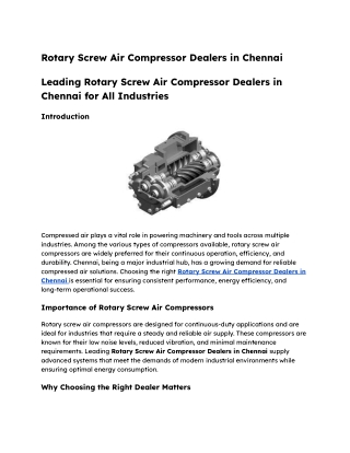 Rotary Screw Air Compressor Dealers in Chennai