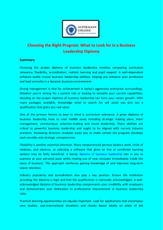 Choosing the Right Program: What to Look for in a Business Leadership Diploma