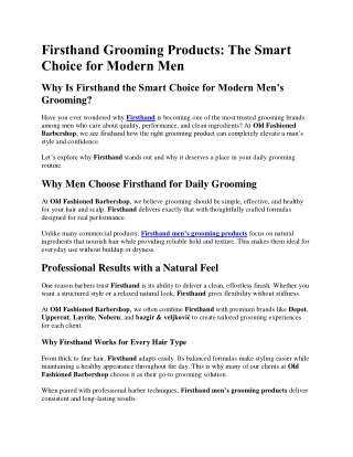 Firsthand Grooming Products: The Smart Choice for Modern Men