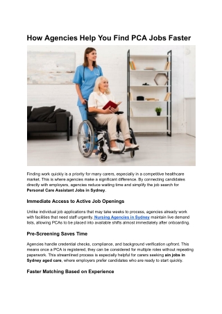 How Agencies Help You Find PCA Jobs Faster