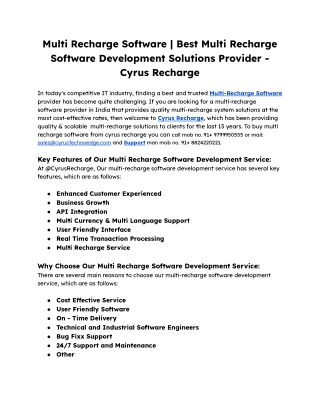 Multi Recharge Software _ Best Multi Recharge Software Development Solutions Provider - Cyrus Recharge