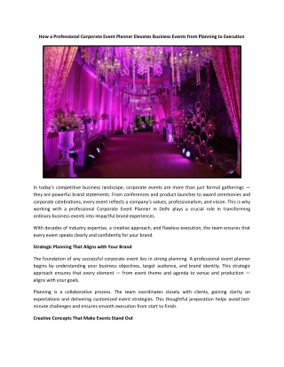 How a Professional Corporate Event Planner Elevates Business Events from Planning to Execution