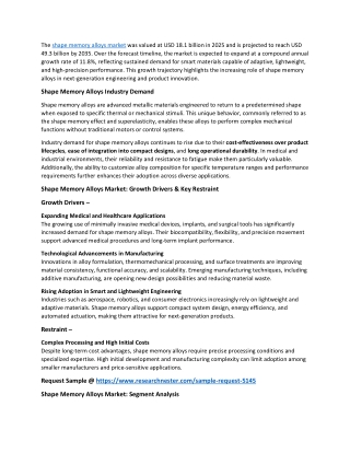 Shape Memory Alloys Market Size, Share, Trend, Growth 2026-2035