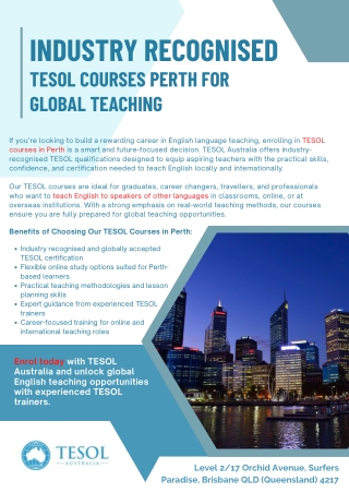 Industry Recognised TESOL Courses Perth for Global Teaching
