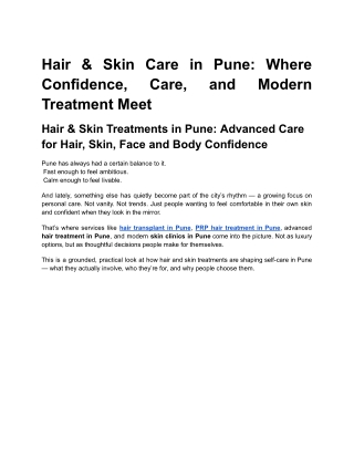 Hair & Skin Care in Pune_ Where Confidence, Care, and Modern Treatment Meet