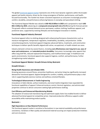 Functional Apparel Market: Upcoming Opportunities with SWOT Analysis 2026-2035