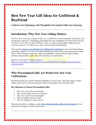 Best New Year Gift Ideas for Girlfriend & Boyfriend  Customized Couple Gifts - Mematgo