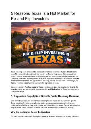 5 Reasons Texas Is a Hot Market for Fix and Flip Investors
