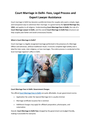 Court Marriage in Delhi- Fees, Legal Process and Expert Lawyer Assistance