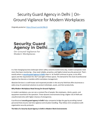 Security Guard Agency in Delhi | On-Ground Vigilance for Modern Workplaces