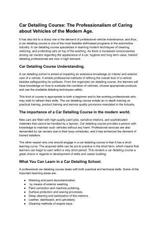 Car Detailing Course: The Professionalism of Caring about Vehicles of the Modern