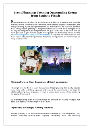 Event Planning, Creating Outstanding Events from Begin to Finish