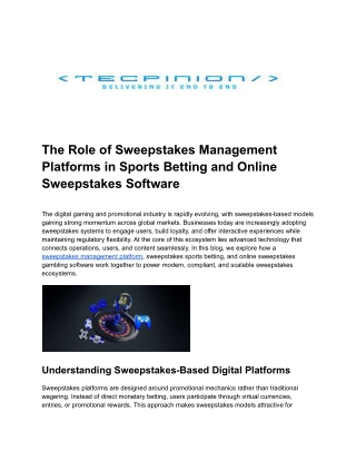 The Role of Sweepstakes Management Platforms in Sports Betting and Online Sweepstakes Software