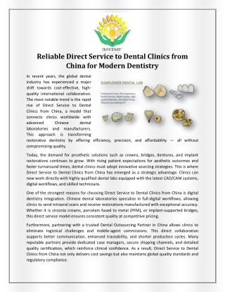 Reliable Direct Service to Dental Clinics from China for Modern Dentistry
