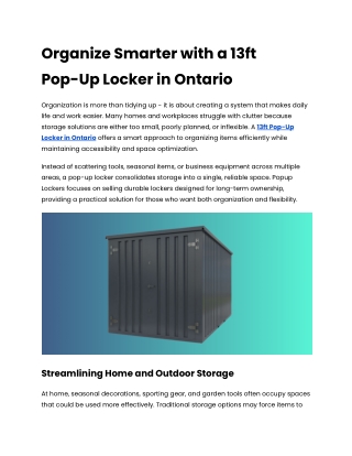 Organize Smarter with a 13ft Pop-Up Locker in Ontario