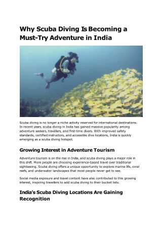 Why Scuba Diving Is Becoming a Must-Try Adventure in India