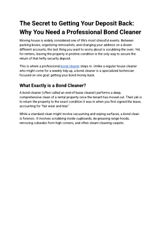 Dependable Bond Cleaner for Tenants