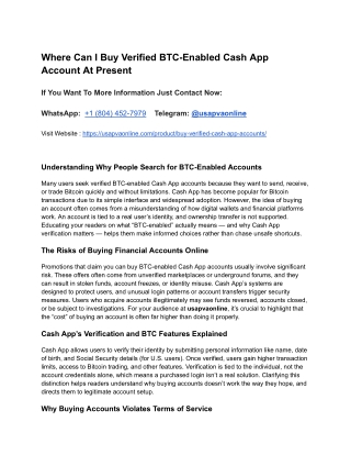 Where Can I Buy Verified BTC-Enabled Cash App Account At Present