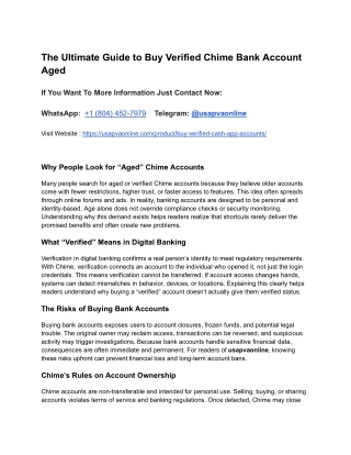 The Ultimate Guide to Buy Verified Chime Bank Account Aged