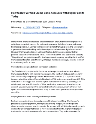 How to Buy Verified Chime Bank Accounts with Higher Limits Today