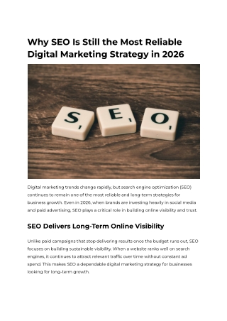 Why SEO Is Still the Most Reliable Digital Marketing Strategy in 2026