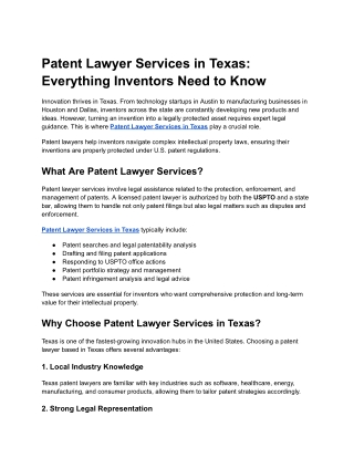 Patent Lawyer Services in Texas- Everything Inventors Need to Know