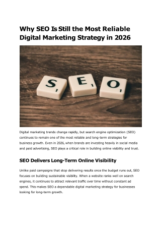 Why SEO Is Still the Most Reliable Digital Marketing Strategy in 2026