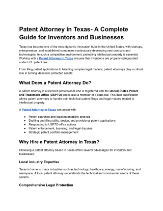 Patent Attorney in Texas- A Complete Guide for Inventors and Businesses