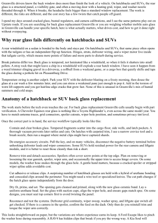 Back Glass Replacement Greenville: Hatchback and SUV Considerations