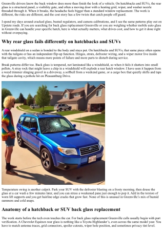 Back Glass Replacement Greenville: Hatchback and SUV Considerations