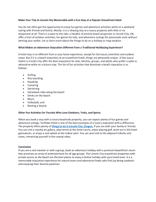 Make Your Trip to Lincoln City Memorable with a Fun Stay at a Popular Oceanfront Hotel