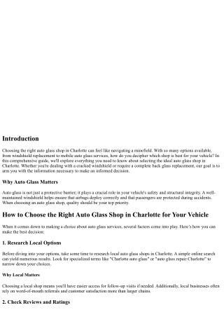 How to Choose the Right Auto Glass Shop in Charlotte for Your Vehicle