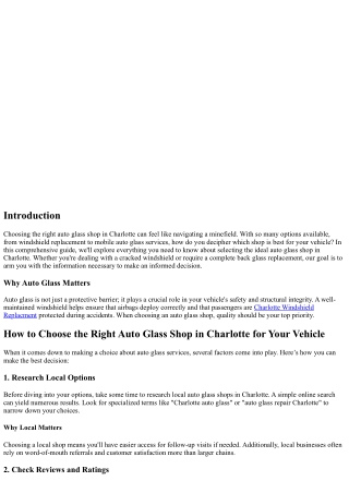 How to Choose the Right Auto Glass Shop in Charlotte for Your Vehicle