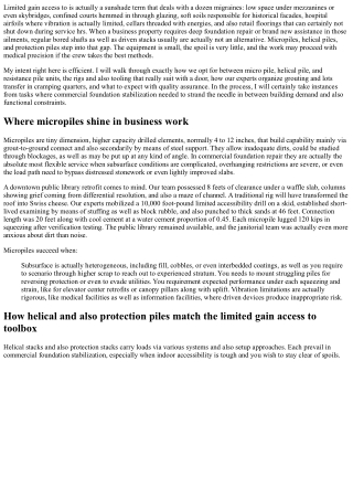 Micropiles for Limited Gain Access To Commercial Internet Sites: Tools and also