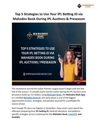 Top 5 Strategies to Use Your IPL Betting ID via Mahadev Book During IPL Auctions & Preseason