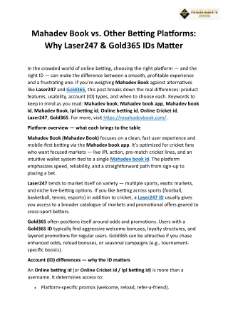 Mahadev Book vs Other Betting Platforms Why Laser247 & Gold365 IDs Matter