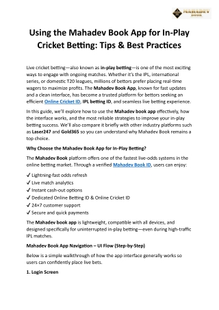 Using the Mahadev Book App for In-Play Cricket Betting Tips & Best Practices