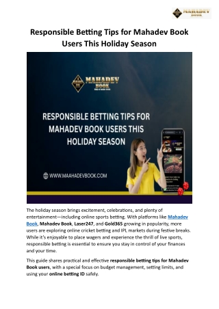 Responsible Betting Tips for Mahadev Book Users This Holiday Season