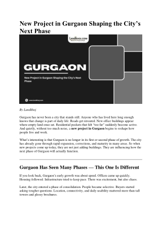 New Project in Gurgaon Shaping the City’s Next Phase