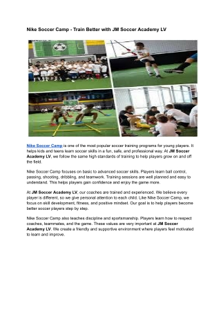Nike Soccer Camp - Train Better with JM Soccer Academy LV