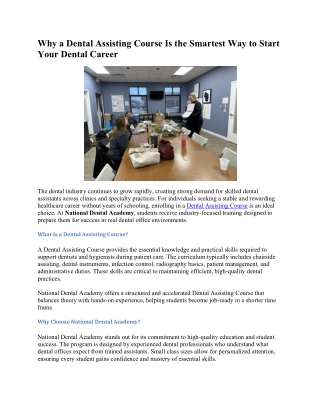 Why a Dental Assisting Course Is the Smartest Way to Start Your Dental Career