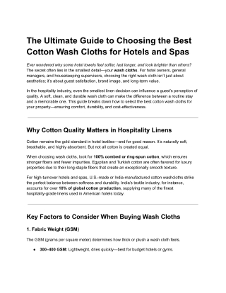 The Ultimate Guide to Choosing the Best Cotton Wash Cloths for Hotels and Spas
