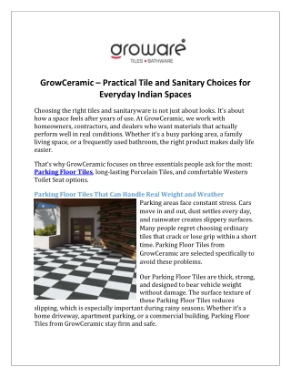 GrowCeramic – Practical Tile and Sanitary Choices for Everyday Indian Spaces