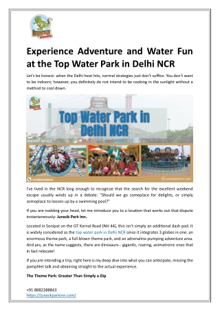 Experience Adventure and Water Fun at the Top Water Park in Delhi NCR