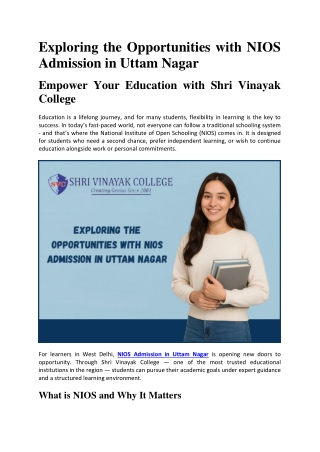 NIOS Admission in Uttam Nagar - Shri Vinayak College