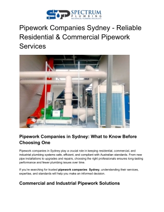 Pipework Companies Sydney - Reliable Residential & Commercial Pipework Services