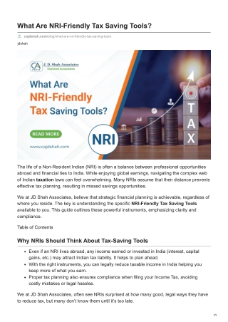 cajdshah.com-What Are NRI-Friendly Tax Saving Tools